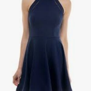 Nwt Juniors/womens B Darlin Midnight Blue Halter Mini Skater Dress